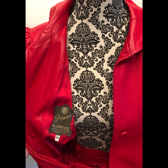 Neiman Marcus designer Red Florentine leather bomber Jacket sz EU 44/ US S-M - Picture 6 of 14